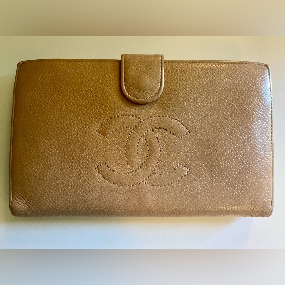 Chanel Timeless CC Continental Kisslock Flap Wallet Tan Caviar Leather Vintage - Picture 2 of 15